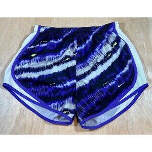 NIKE Womens Dri Fit Running Shorts Purple Black White Striped Standard Fit Small